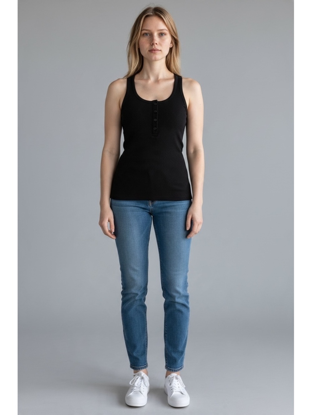 Lands’ End Women’s Ribbed Tank Top, Black, XS